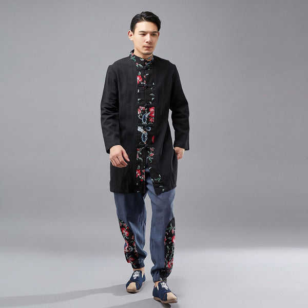 Men Ethnic Tunics Style Hangfu Kungfu Zen Style Men Linen and Cotton Tops