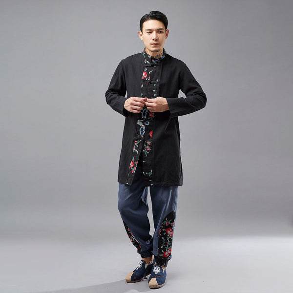 Men Ethnic Tunics Style Hangfu Kungfu Zen Style Men Linen and Cotton Tops