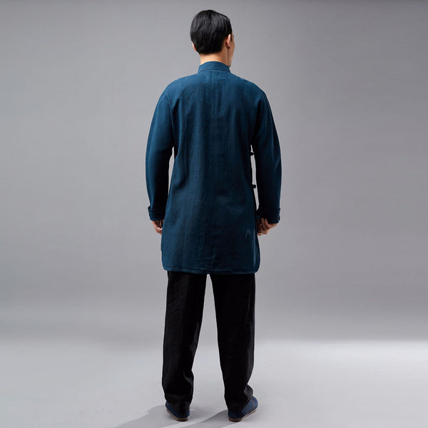 Men Eastern Swallowtail Coat Style Hangfu Kungfu Zen Style Men Long Sleeve Linen and Cotton Top