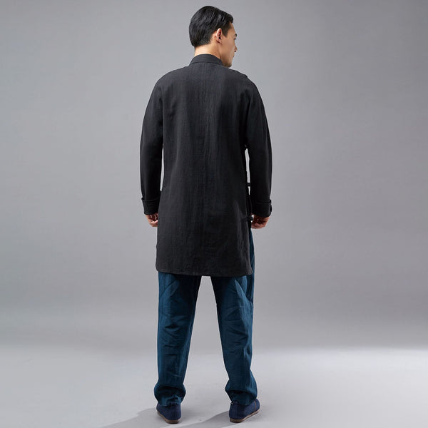 Men Eastern Swallowtail Coat Style Hangfu Kungfu Zen Style Men Long Sleeve Linen and Cotton Top