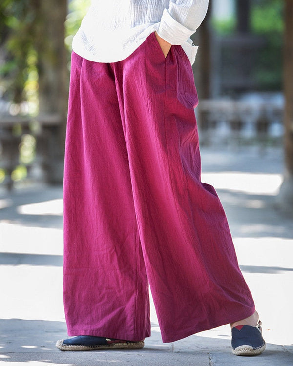 Women Loose Water Wash Line and Cotton Wide Leg Pant