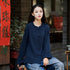 Simple Retro Style Women Long Sleeve Linen Cardigan Blouses