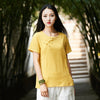 Linen and Cotton Retro Chinese Style Blouses – Simple Pure Color Retro Skinny Style Women Short Sleeve Blouses