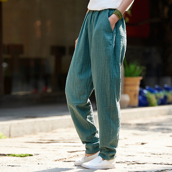 Women Casual Linen and Cotton Tapered Pants