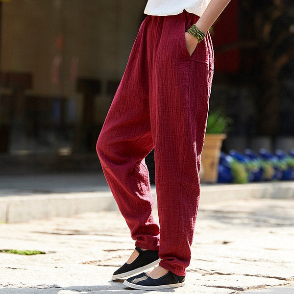 Women Casual Linen and Cotton Tapered Pants