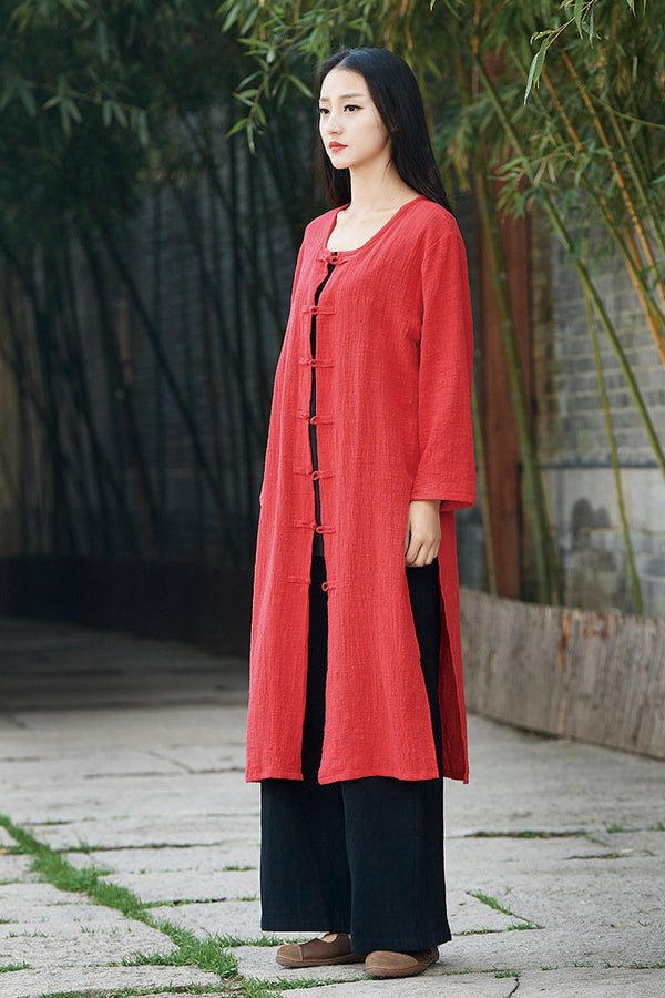 Women Linen and Cotton Asian KungFu Style Cardigan Coat