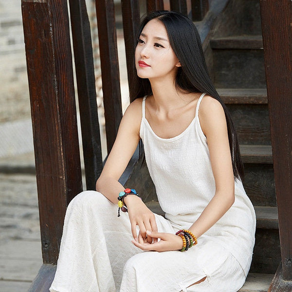 Simple Pure Color Women Linen and Cotton Tank