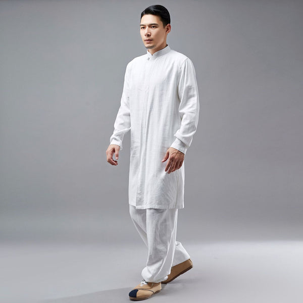 Men Tai Chi Zen Tunics Style Linen and Cotton Tunic Long Shirt