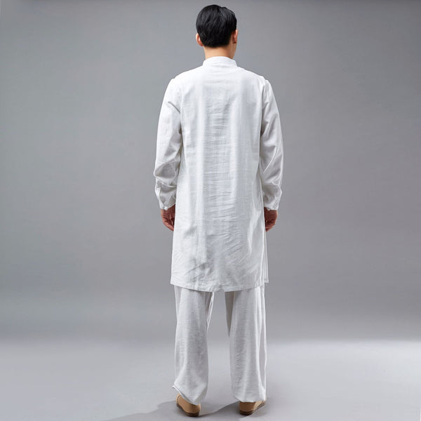 Men Tai Chi Zen Tunics Style Linen and Cotton Tunic Long Shirt