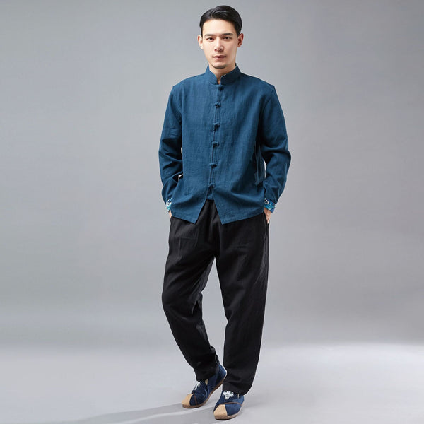 Men Ethnic Hangfu Kungfu Zen Style Men Linen and Cotton Top