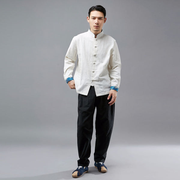 Men Ethnic Hangfu Kungfu Zen Style Men Linen and Cotton Top