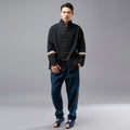 Men Hangfu Kungfu Zen Style Men Long Sleeve with Stripe Linen and Cotton Top