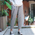 Women Linen and Cotton Casual Cropped Striped Pants