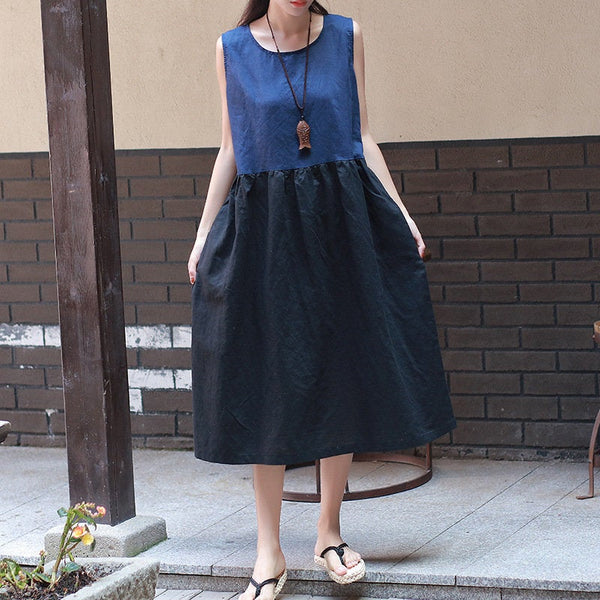 Linen Sleeveless Dress/ Simple Linen Dress/ Summer Linen Dress/ Linen Tea Length Dress/ Maternity dress/ Casual dress