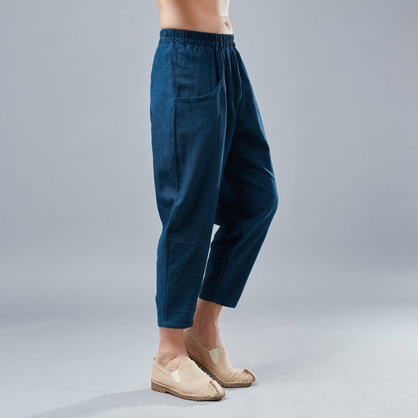 Men New Style Causal Linen and Cotton Capri Pants