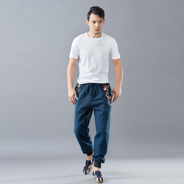 Men Asian Style Men Linen and Cotton KungFu Pants