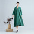 Women Asian Type Women Linen and Cotton Embroidered Tea Length Dress