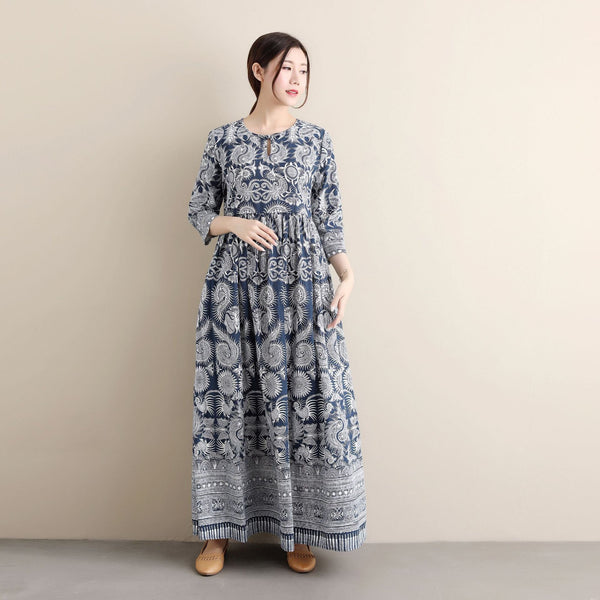 Women Ethnic Hanfu Dress Linen and Cotton Ankle Length Dress