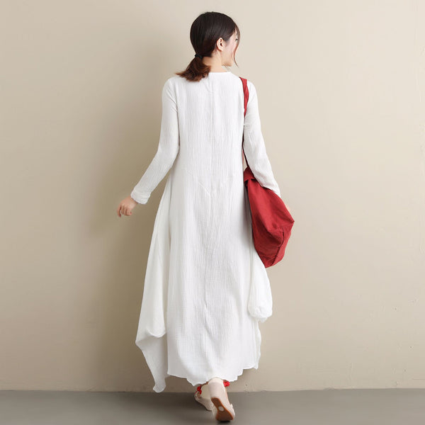 White Dress/ Simple Linen & Cotton Dress/ Summer Linen Dress/ Ankle Length Dress/ Maternity dress/ Casual dress/ Tent Dress/ Wrinkled Dress