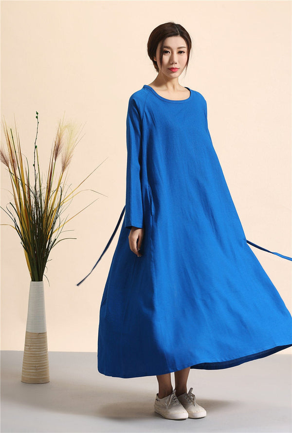 Simple Linen Dress/ Summer Linen Dress/ Ankle Length Dress/ Maternity dress/ Casual dress/ Tent Dress/ Ethnic Hanfu Dress