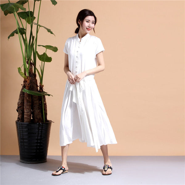 Shirt Dress/ Linen and Cotton Dress/ Summer Linen Dress/ Tea Length Dress/ Casual dress/ Printed Dress/ 2018 Dress