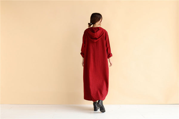 Hoodie dress/ Linen Dress Hoodie/ Autumn Hooded Dresses/ Ankle Length Dress/ Casual dress/ Coat Dress/ Tunic Dress
