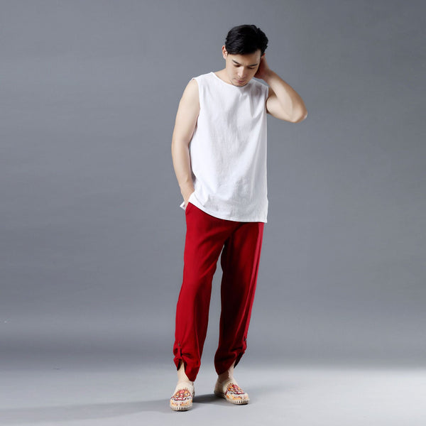 Men Simple Sleeveless Linen and Cotton Tank