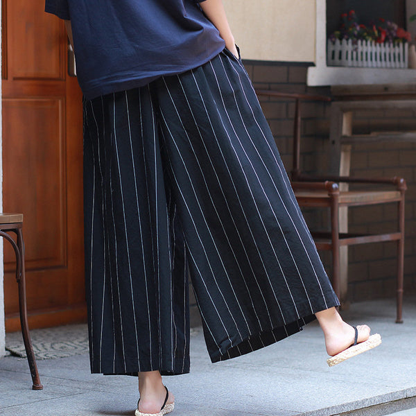 Women Yoga Palazzo Style Linen and Cotton Wide Leg Cropped Pants
