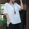 Simple Style Women Short Sleeve Linen and Cotton T-shirt