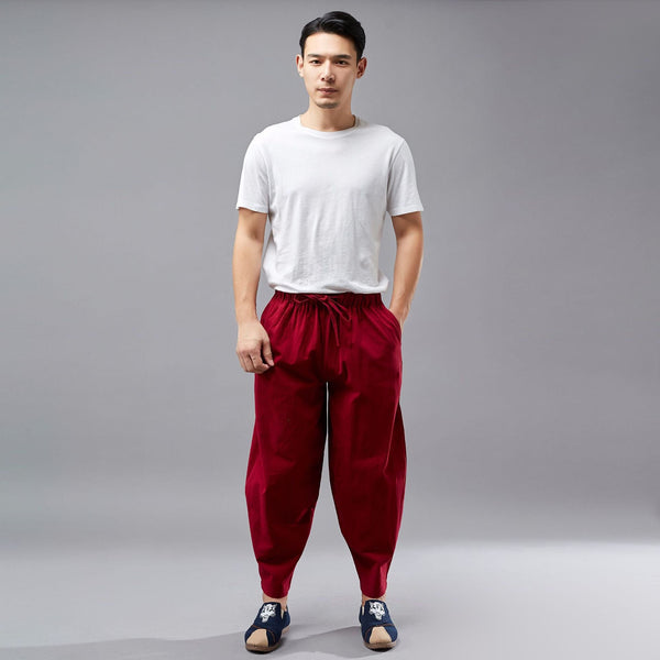 Men New Style Linen and Cotton Crotch KungFu Pants