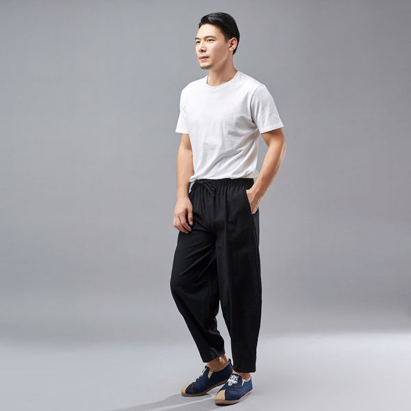 Men New Style Linen and Cotton Crotch KungFu Pants