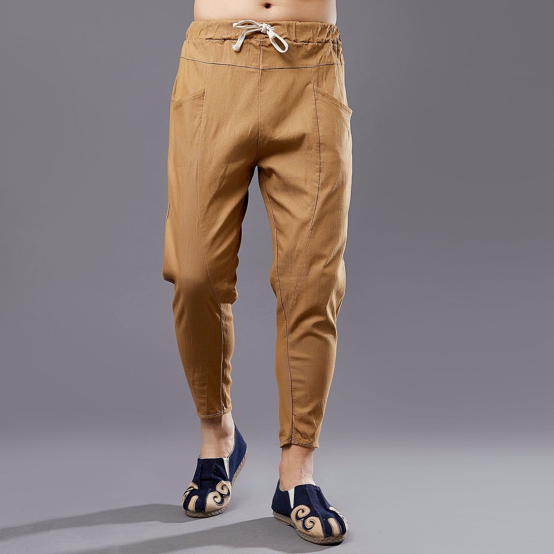 Men New Style Causal Linen and Cotton Capri Small Leg Opening