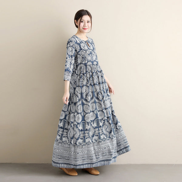 Women Ethnic Hanfu Dress Linen and Cotton Ankle Length Dress