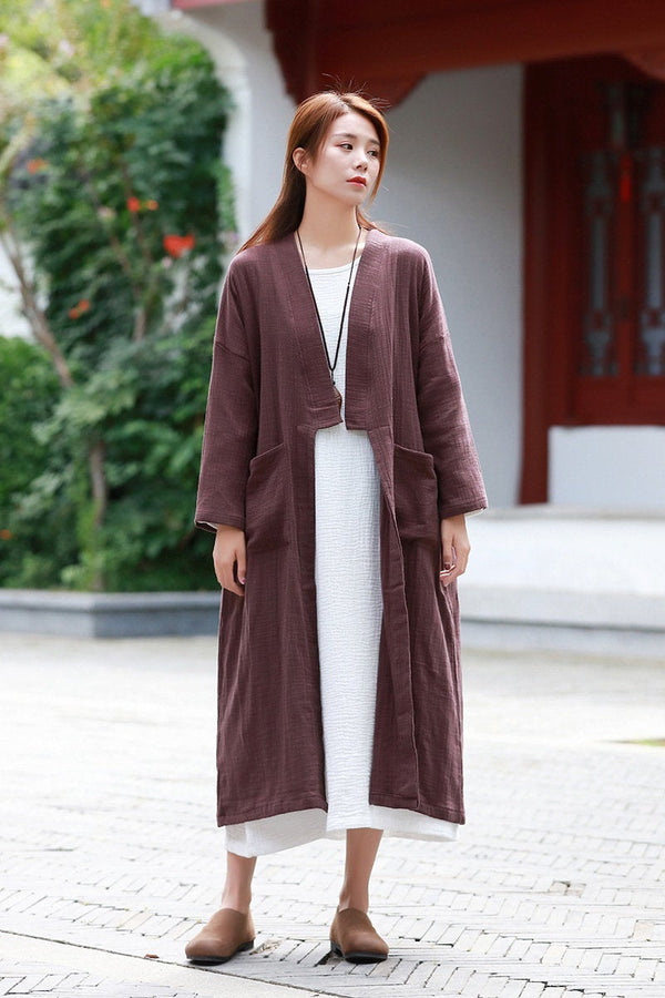 Women Robes Style Linen and Cotton Coat