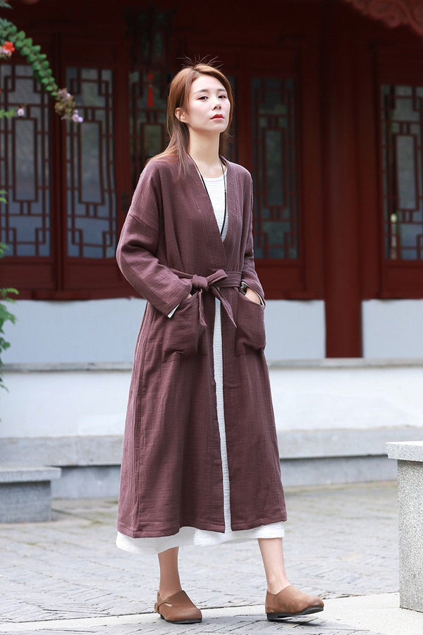 Women Robes Style Linen and Cotton Coat