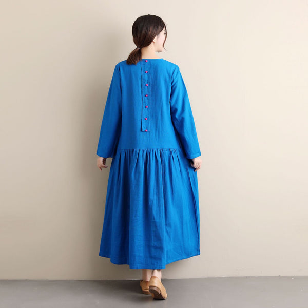 Women Ethnic Hanfu Style Linen and Cotton Tea Length Dress