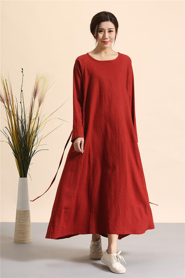 Simple Linen Dress/ Summer Linen Dress/ Ankle Length Dress/ Maternity dress/ Casual dress/ Tent Dress/ Ethnic Hanfu Dress