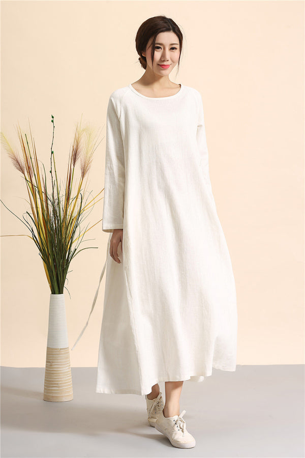 Simple Linen Dress/ Summer Linen Dress/ Ankle Length Dress/ Maternity dress/ Casual dress/ Tent Dress/ Ethnic Hanfu Dress