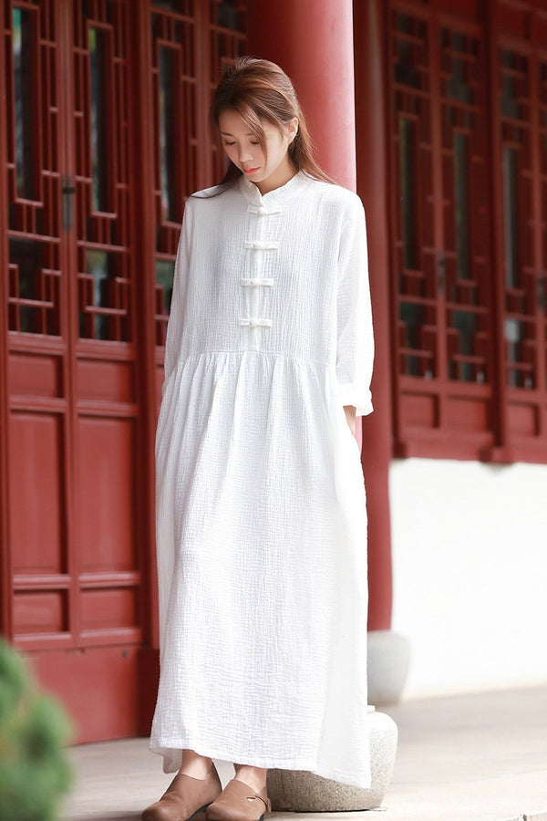 White Dress/ Maternity dress/ Linen Dress/ Summer Dress/ Tea Length Dress/ Casual dress/ High Waist Dress