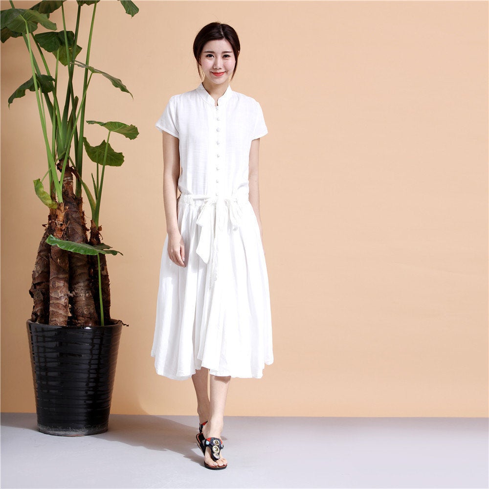 Women's Casual Dresses Cotton Baggy Dress Flowy Tiered Flowy Dresses Henley  Dresses Beige at Amazon Women's Clothing store