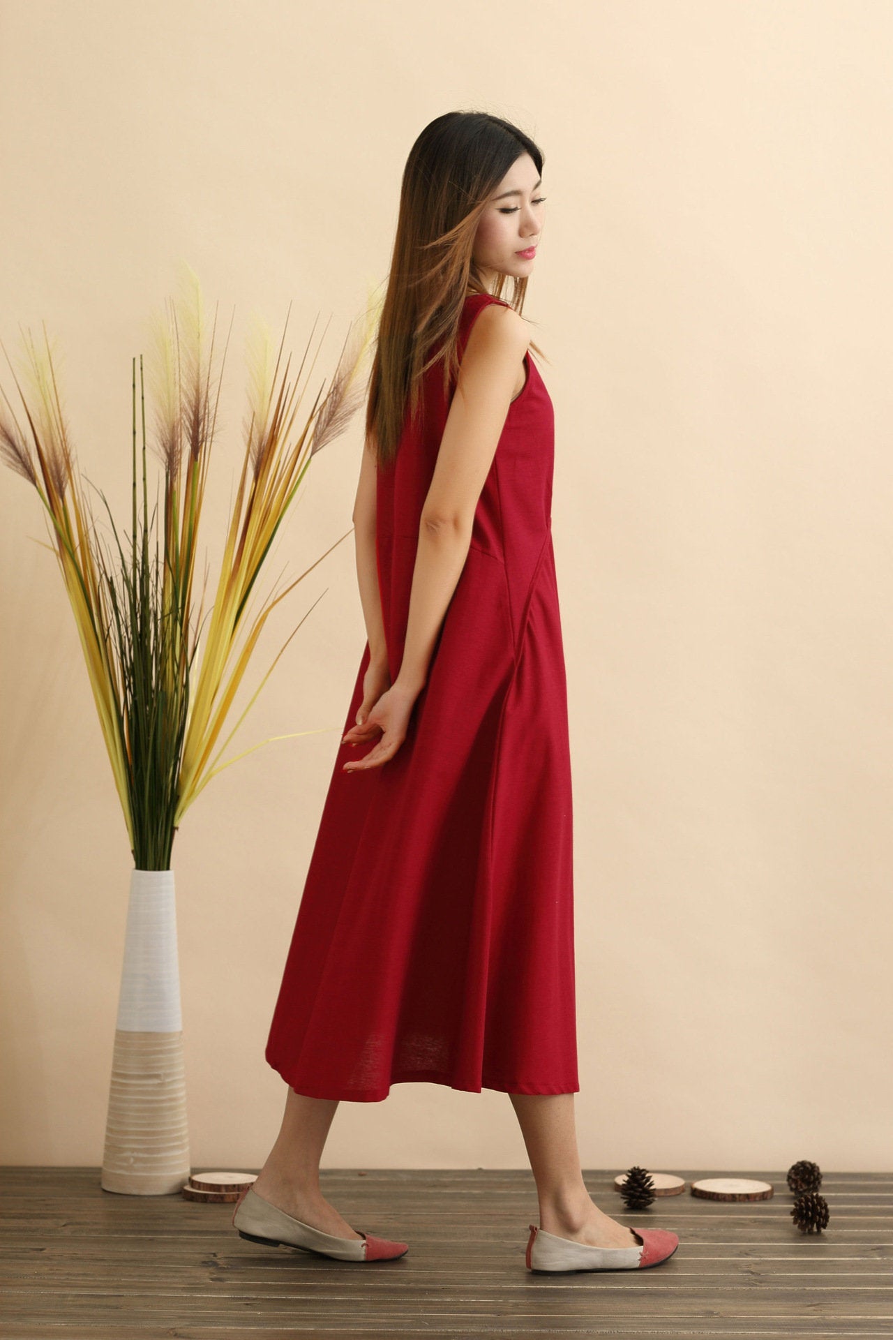 Linen Dress/ Pouf Dress/ Summer Linen Dress/ Tea Length Dress/ Casual Dress/ Green Dress/ Red Dress/ Blue Dress/ Sleeveless Dress Blue Linen Dress/ Pouf Dress/ Summer Linen Dress/ Tea Length Dress/ Casual Dress/ Green Dress/ Red Dress/ Blue Dress/ Sleeveless Dress Blue