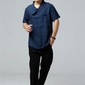 Men Simple Hanfu Style Short Sleeve Linen and Cotton T-shirt Tops