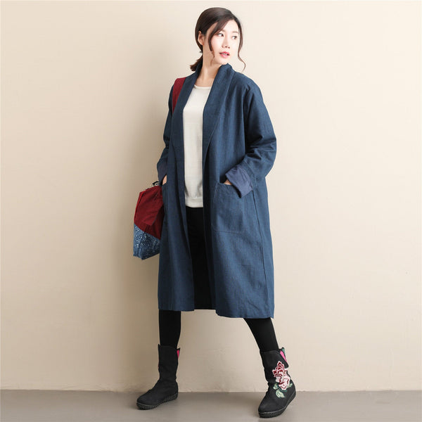 Women Simple Pure Color Linen and Cotton Coat