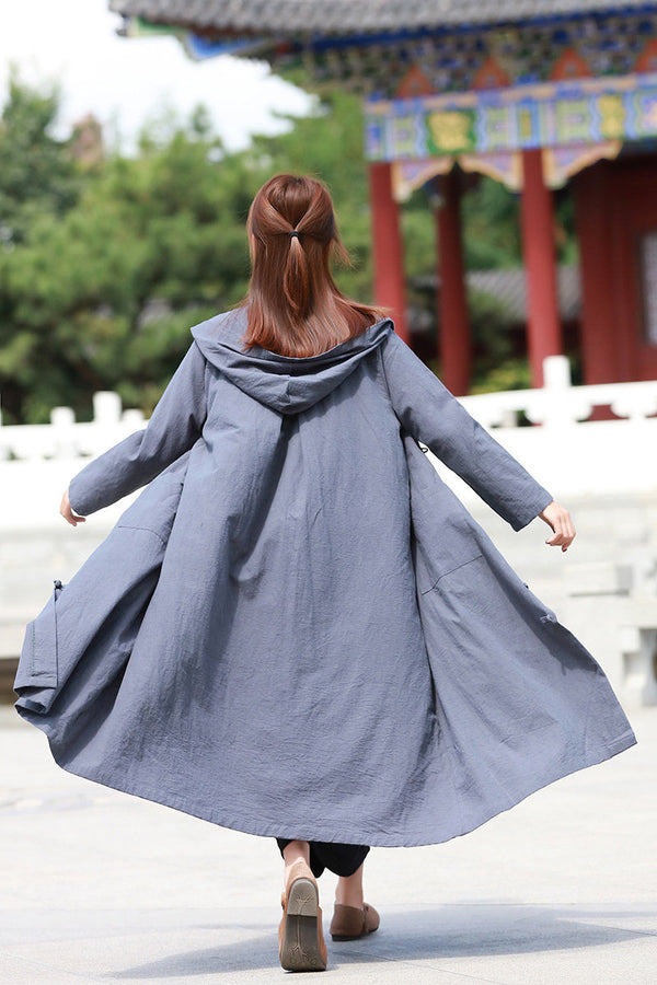 Women Witch Style Linen and Cotton Hoodie Coat
