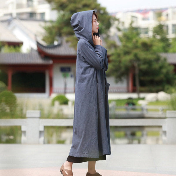 Women Witch Style Linen and Cotton Hoodie Coat