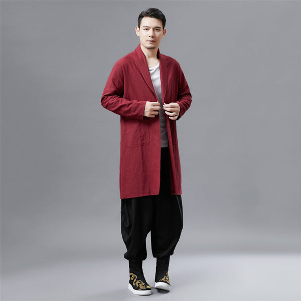 Men Retro Style Linen and Cotton Ankle Lenght Coat