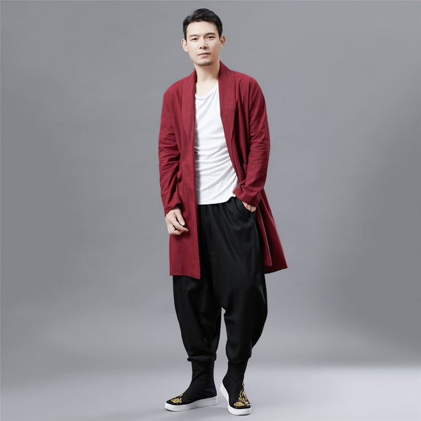 Men Retro Style Linen and Cotton Ankle Lenght Coat