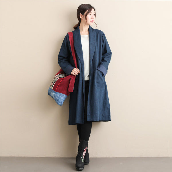 Women Simple Pure Color Linen and Cotton Coat