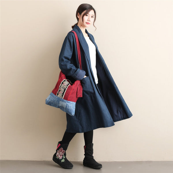 Women Simple Pure Color Linen and Cotton Coat