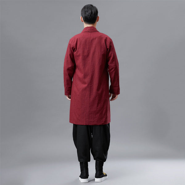 Men Retro Style Linen and Cotton Ankle Lenght Coat